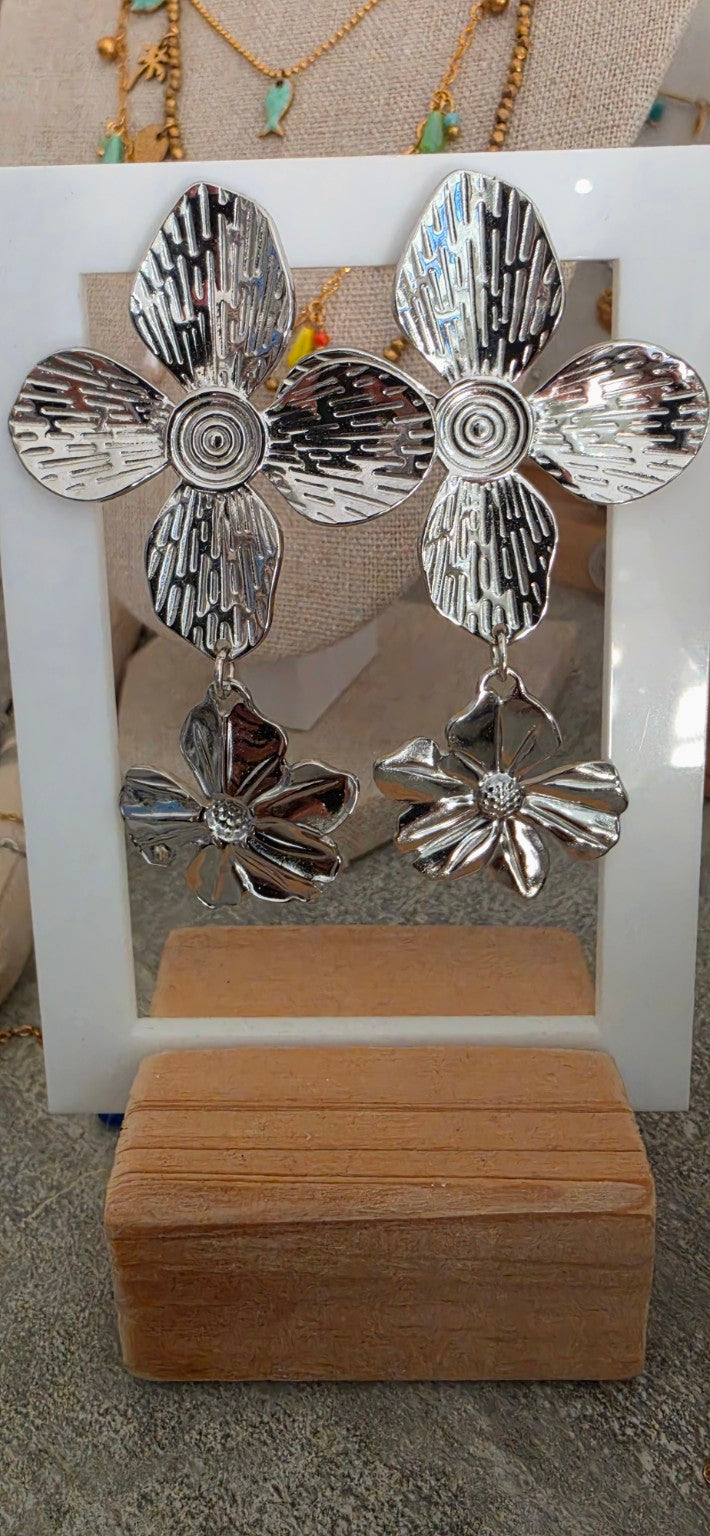 Boucles d’oreilles PALERME argentées, détail du modèle réel