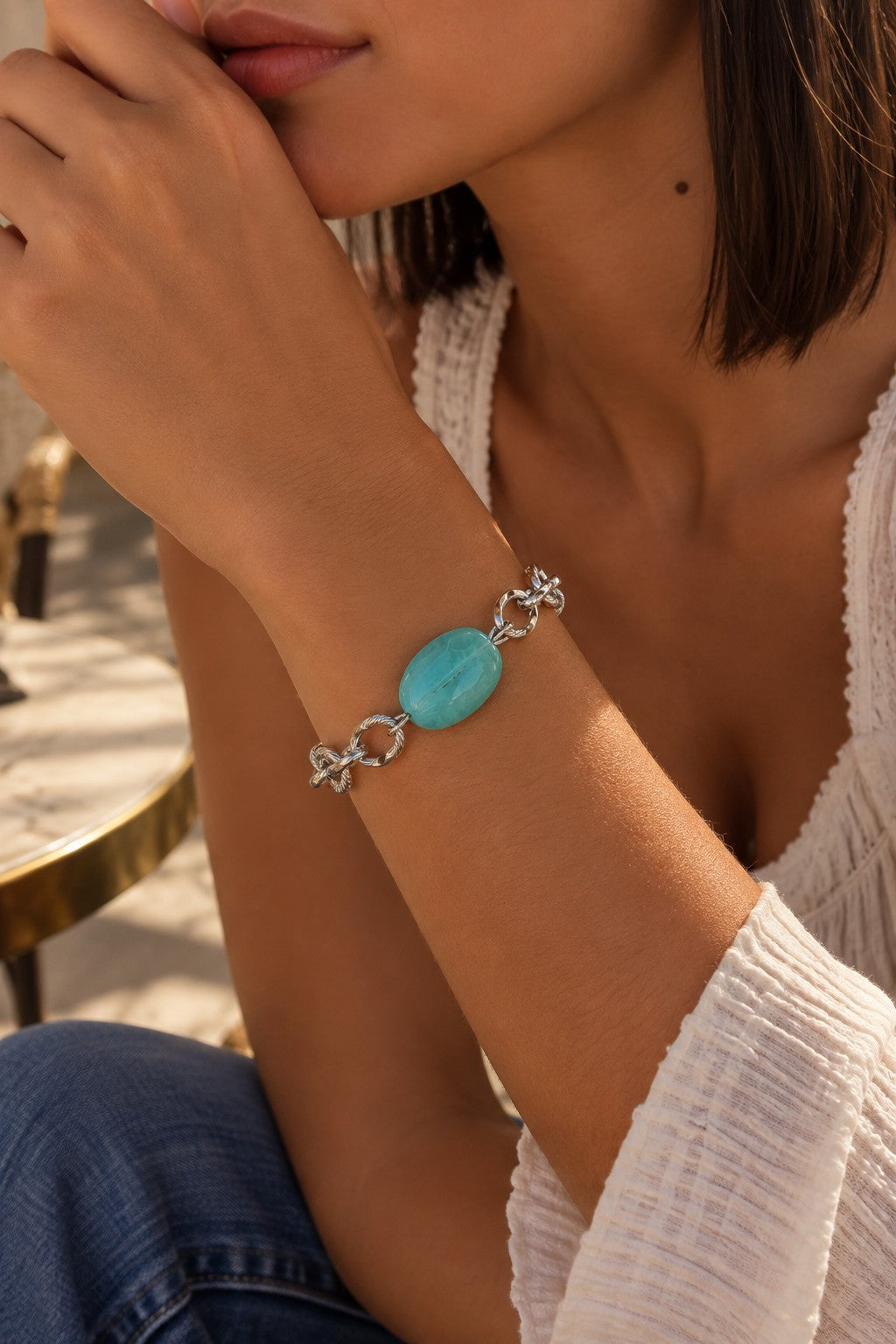 Bracelet FLORENCE argenté, pierre turquoise