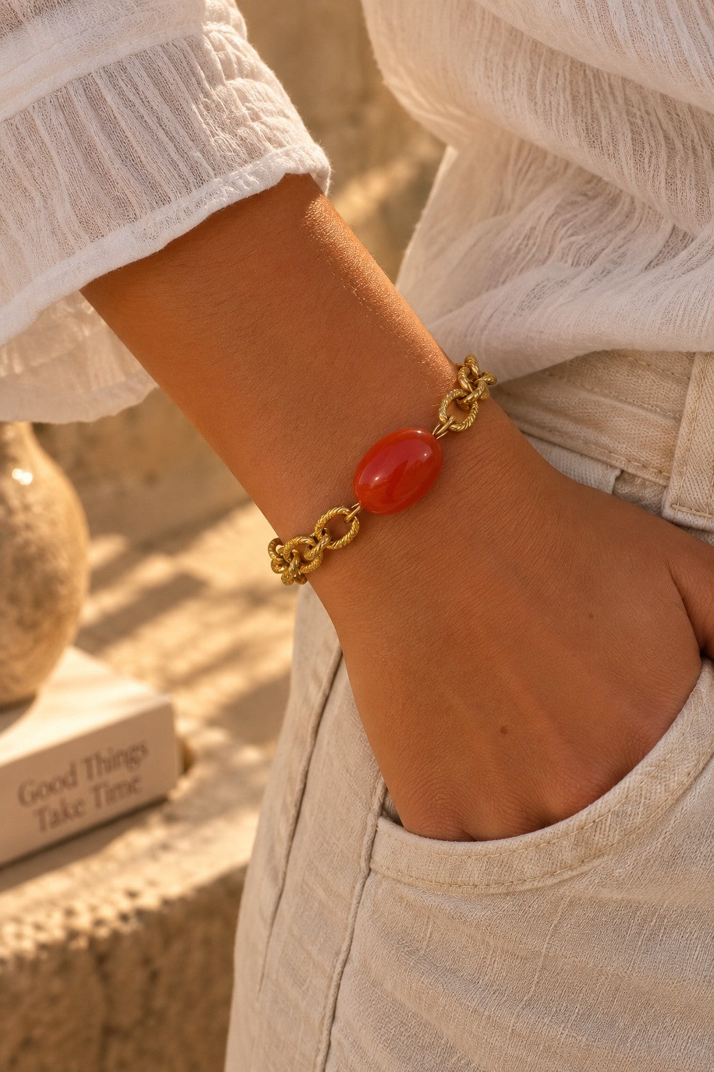 Bracelet FLORENCE doré, pierre orange