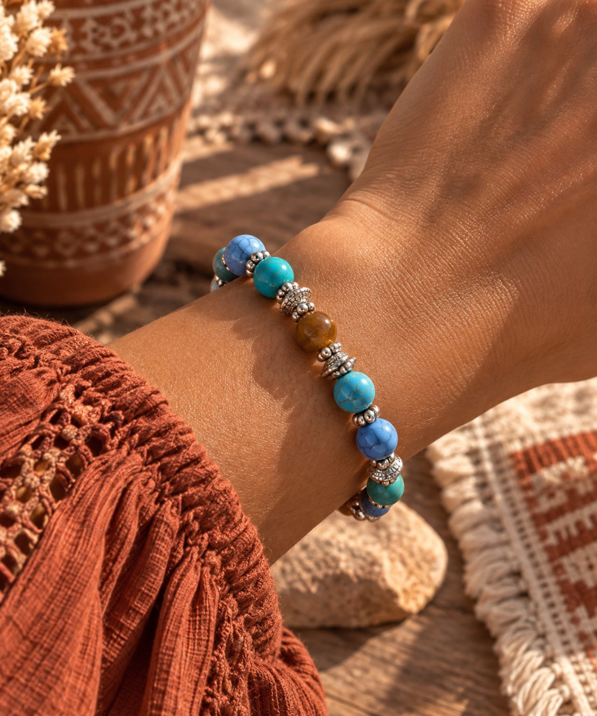 Vue rapprochée du bracelet SEDONA et de ses perles colorées