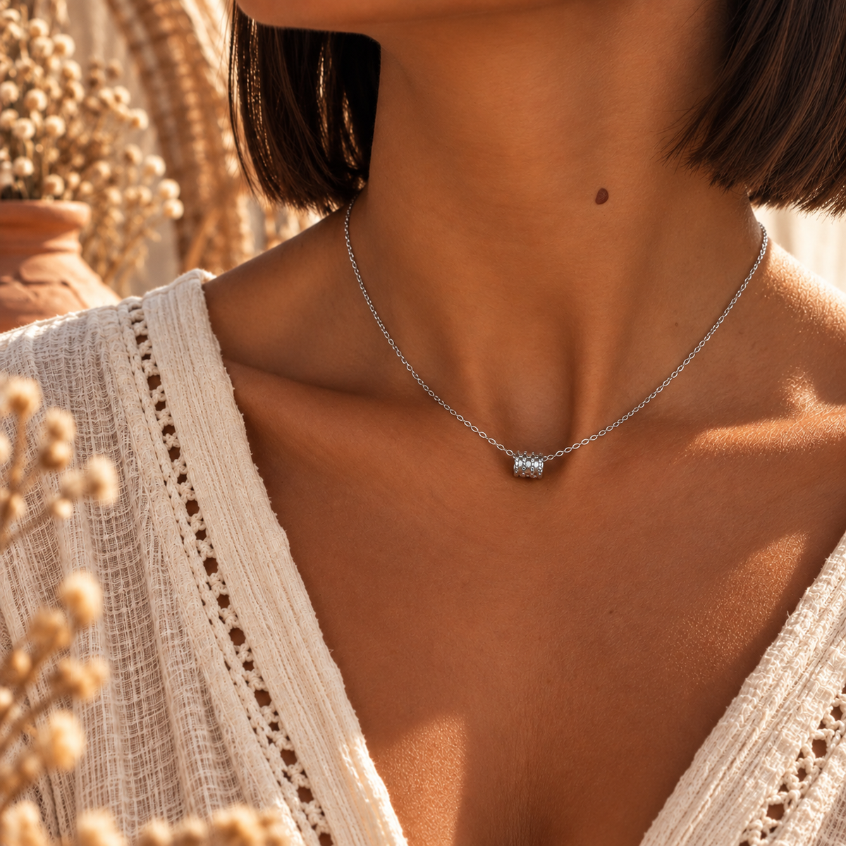 Collier ANTALYA argenté porté