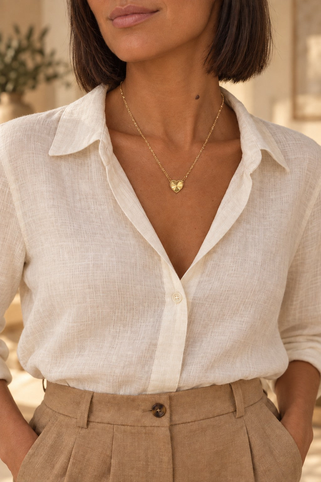 Collier LUCCA doré avec pendentif cœur porté